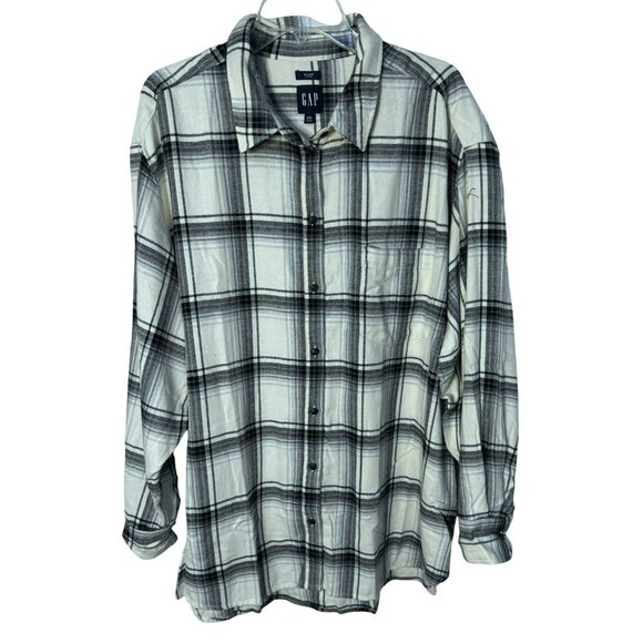 GAP Womens Oversized Relaxed Fit Flannel Big Shirt Sz XXL Button Front Gray NEW - Picture 4 of 8